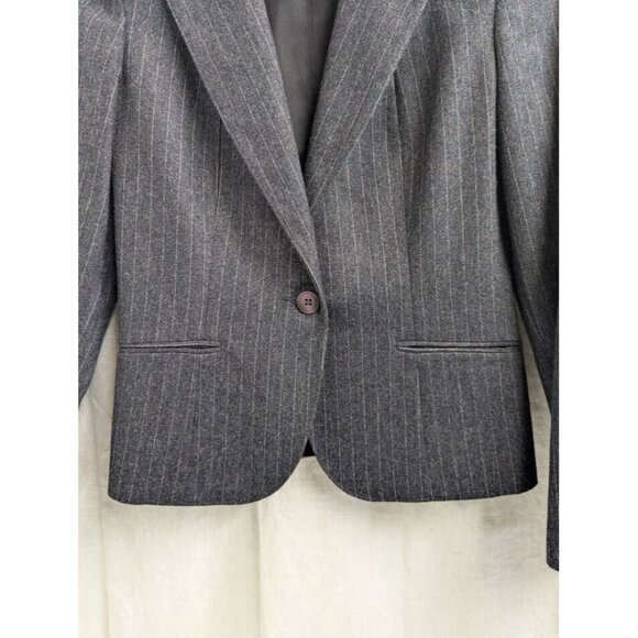 Nanci Jennifer Canada women's 5 wool blend suit jacket, gray white pin stripe - Picture 3 of 11
